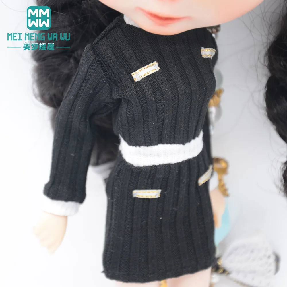 

Подходит для кукол Blyth Azone OB22 OB24, аксессуары для кукол 28-30 см, модное платье-свитер, черно-белые аксессуары, подарок