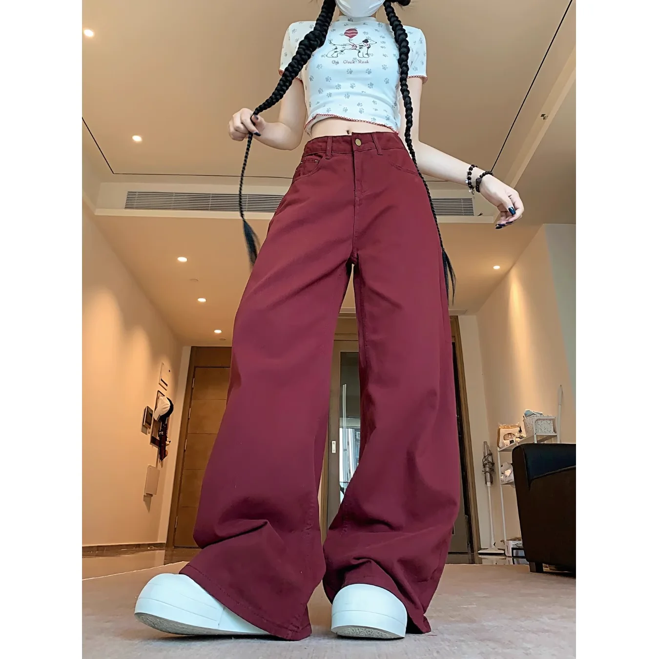 

Красные женские джинсы American Ankola, свободный крой, с завышенной талией, приталенный крой, прямые брюки, брюки в пол.