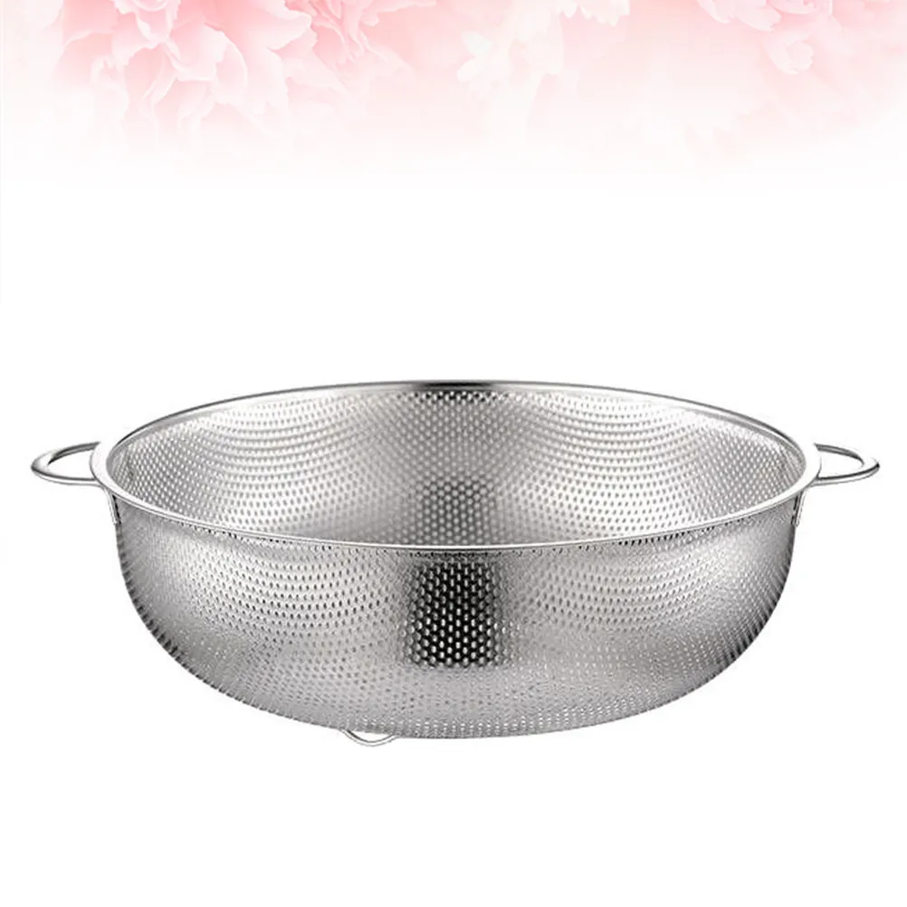 

Корзина-ситечко из нержавеющей стали для риса, фруктов и овощей, серебристая, внешний диаметр 31,5 см, многофункциональный кухонный инструмент