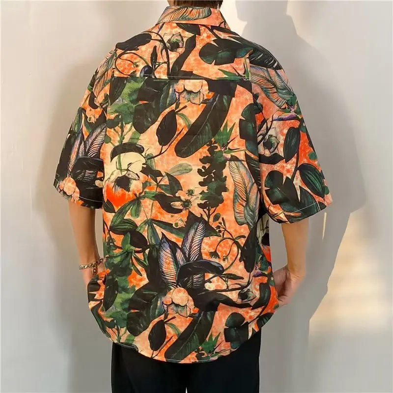 M-3XL Print Shirts Men Vintage Hawaiian Beach Vacation Hipsters Unisex Baggy Camisas Temper Summer Teens Comfort All-match Chic