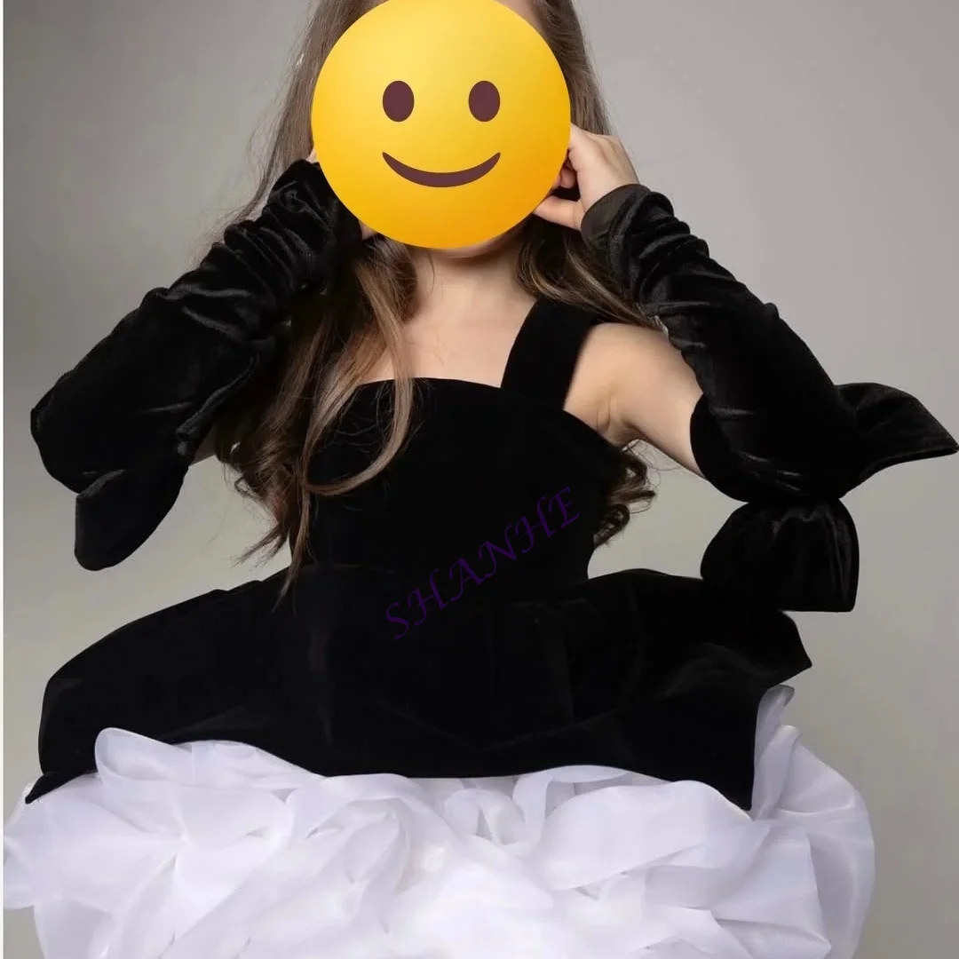 Customized Light Blue Flower Girl Dresses With Bows Knee length Kids Birthday Dresses Princess Party First Communion Gowns