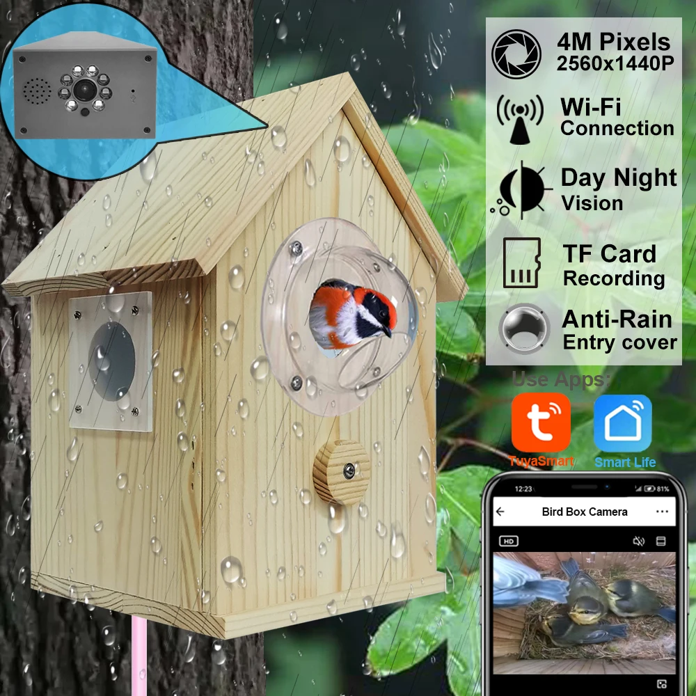 

Bird House with Camera Tuya Wireless Parrot Box Outdoor Nestbox Video Playback Recording Motion Detection Smart Life APP Control
