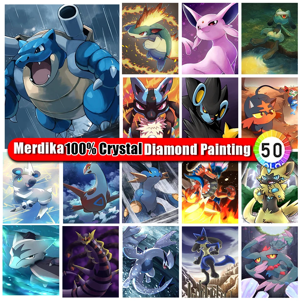 Picture Size 100% Crystal Diamond Painting Pokemon Animals Mosaic Rhinestone Diamond Embroidery Cross Stitch Kit Home Decoration