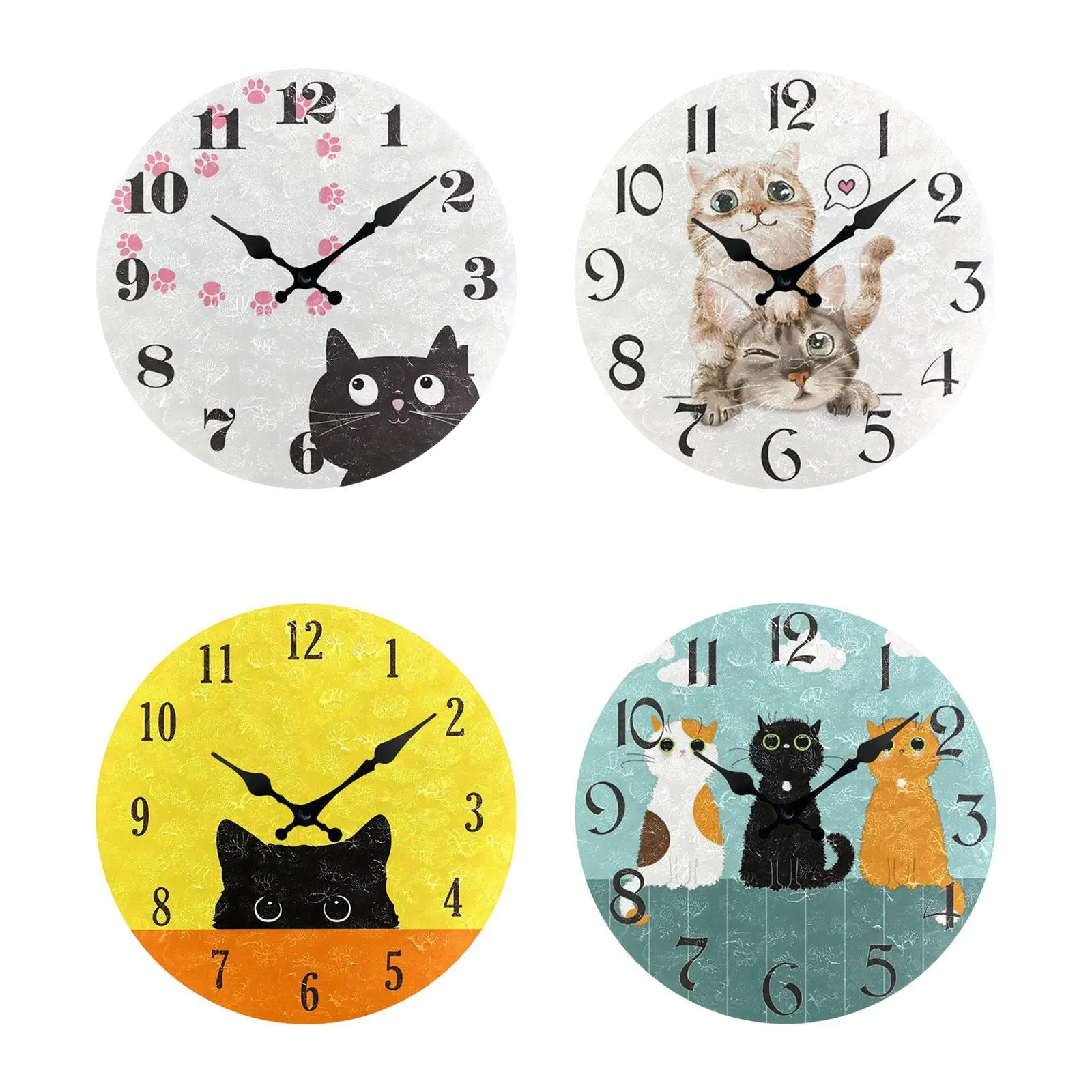 Funny Cat Wall Clock Quiet Wall Decorative Clock for Kitchen Bathroom Indoor