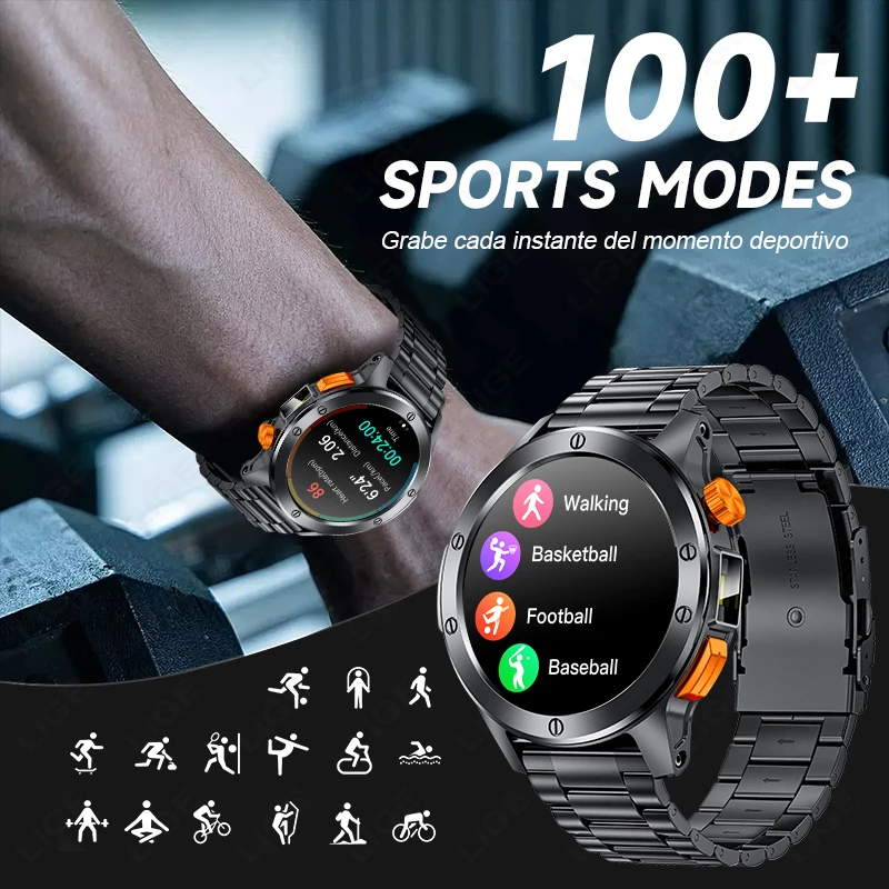 LIGE Men SmartWatch With LED Flashlight 100+ Sports Mode Voice Assistant Waterproof Watches Bluetooth calling Smart Watches 2025