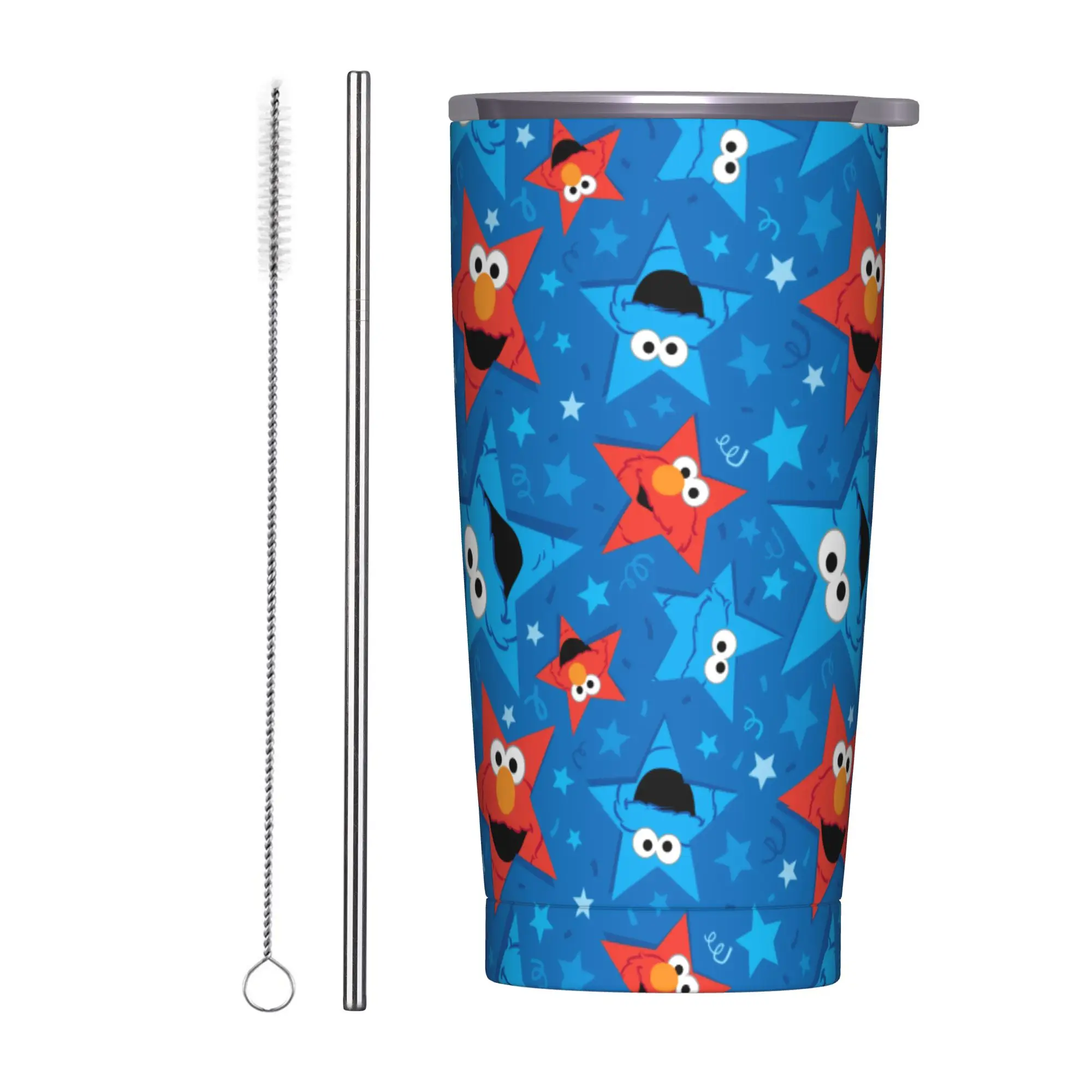 Cookies Monsters Tumbler Vacuum Insulated Cartoon Thermal Cup with Lid Straw Travel Outdoor Mug 20oz