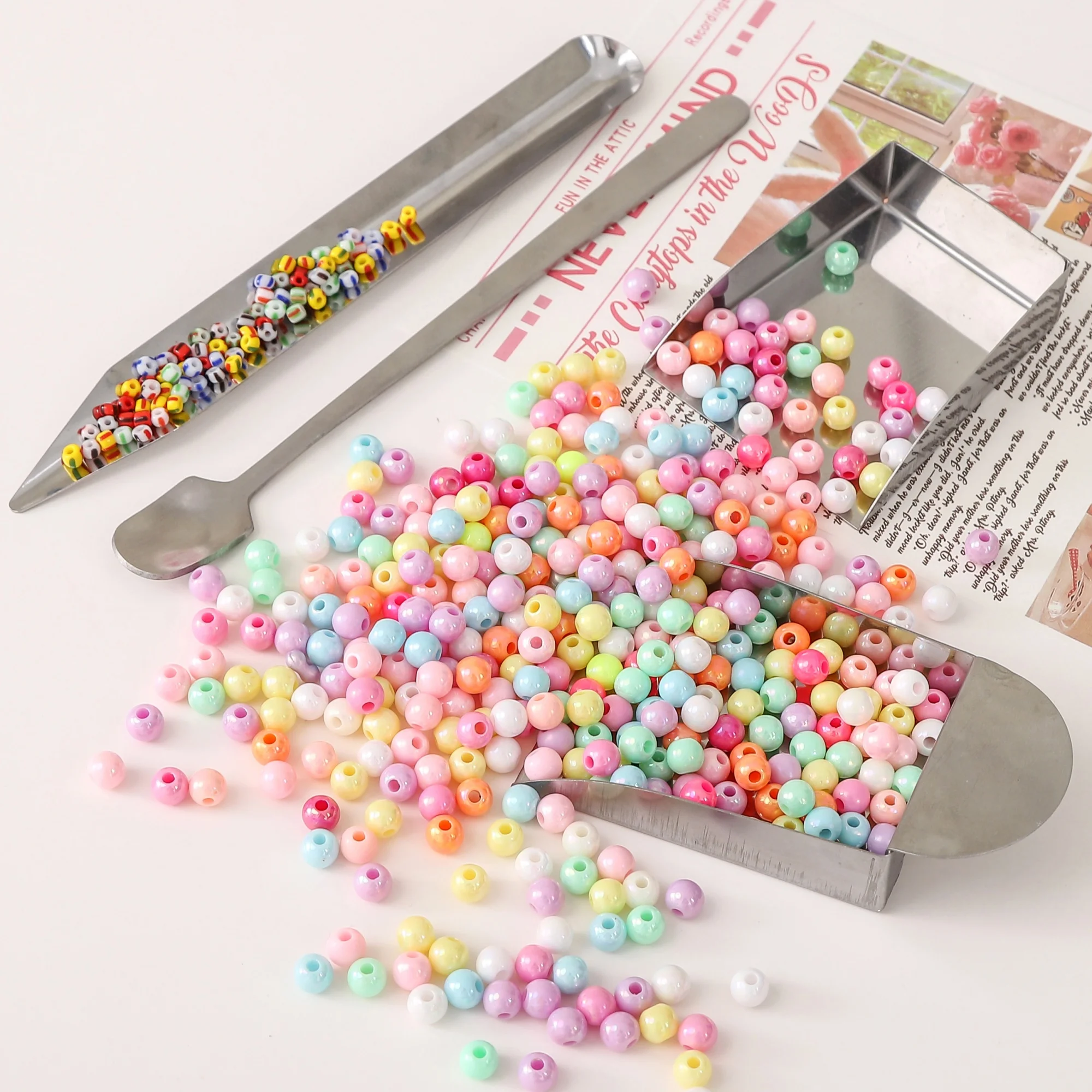 4Pcs Professional Stainless Steel Pearl Bead Scoop Spoon Pearl Picker Tweezers Jewelry Beading Tool for DIY Craft Accessories