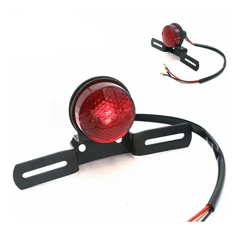 Motorcycle Retro Red Rear Tail Brake Stop Light Lamp W/ License Plate Mount for Harley Honda Suzuki Chopper Bobber