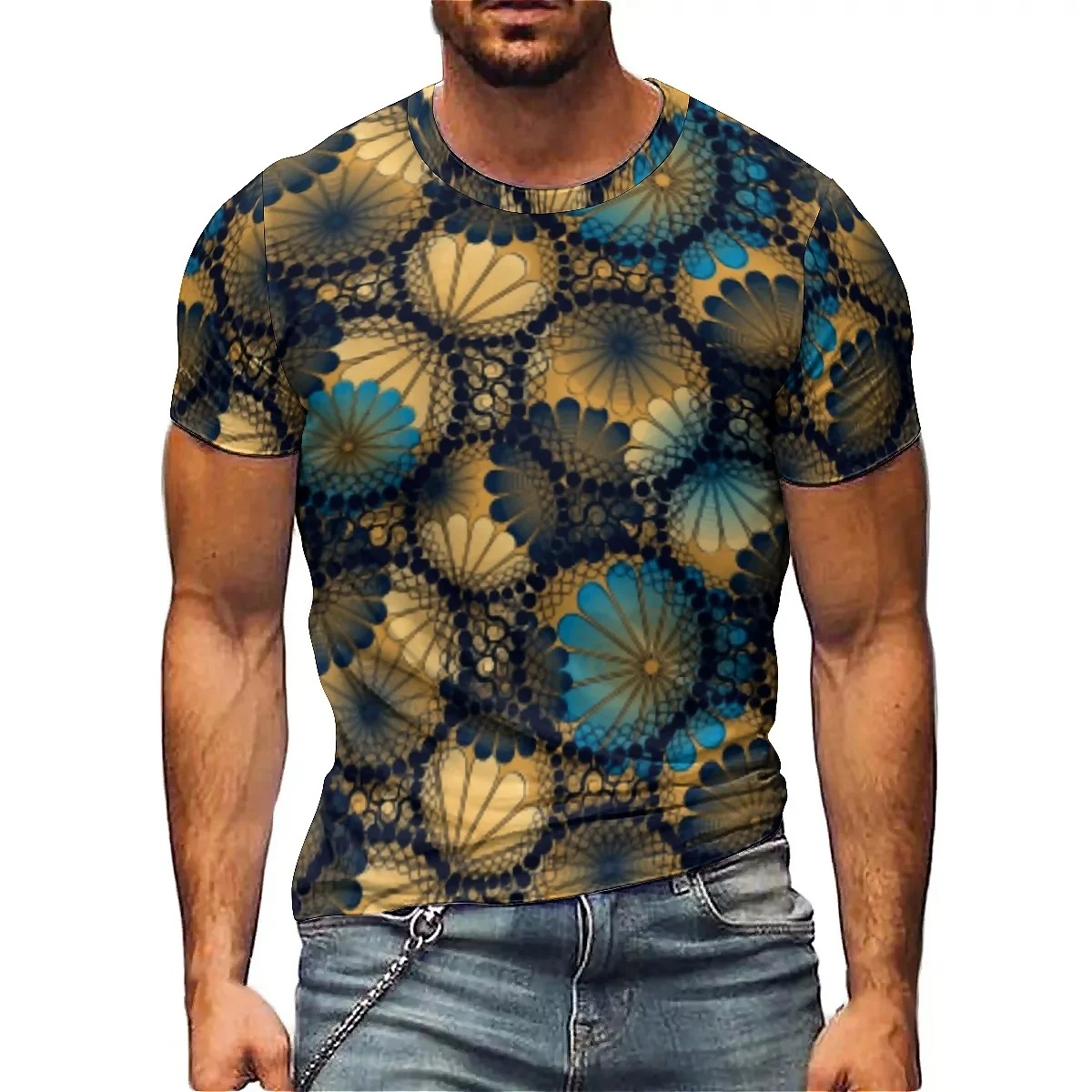 Men's Harajuku Style 3D Printed Short-Sleeve T-Shirt - Student Crew Neck Top, Smooth Fabric