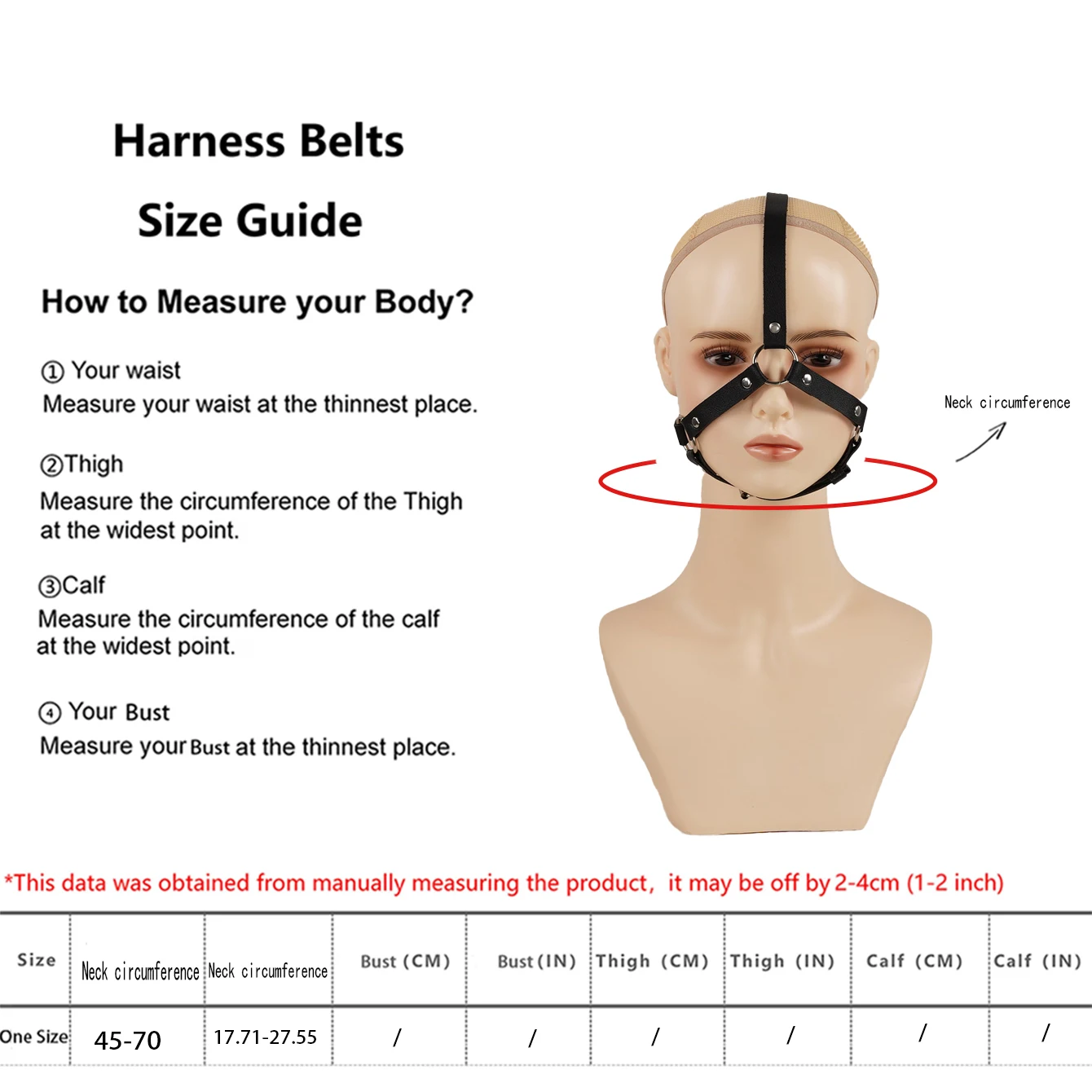 PU leather herringbone face harness mask, gothic face accessory