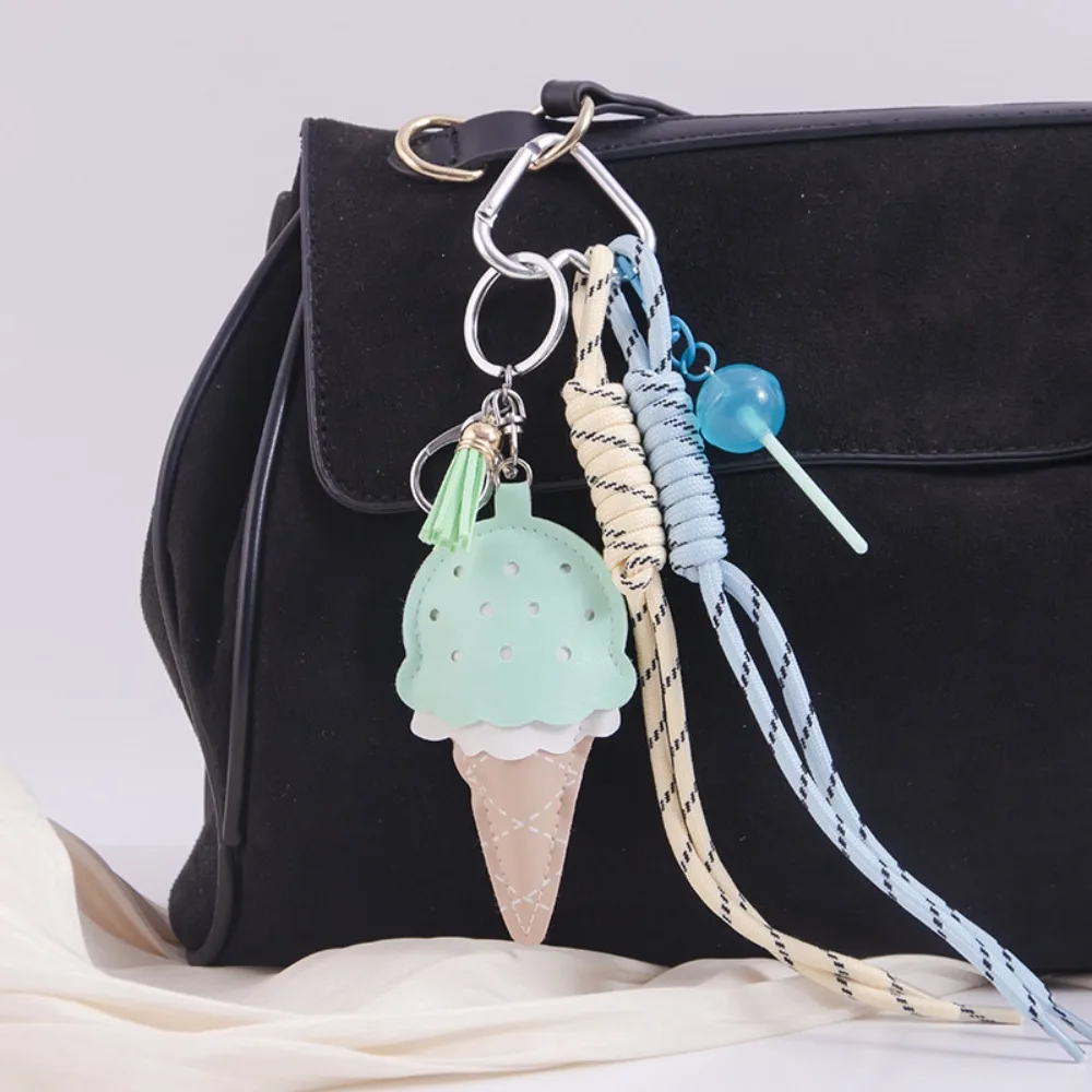 Funny Ice Cream Car Keychain Mini Lollipop Colorful DIY Decoration Leather Backpack Pendant
