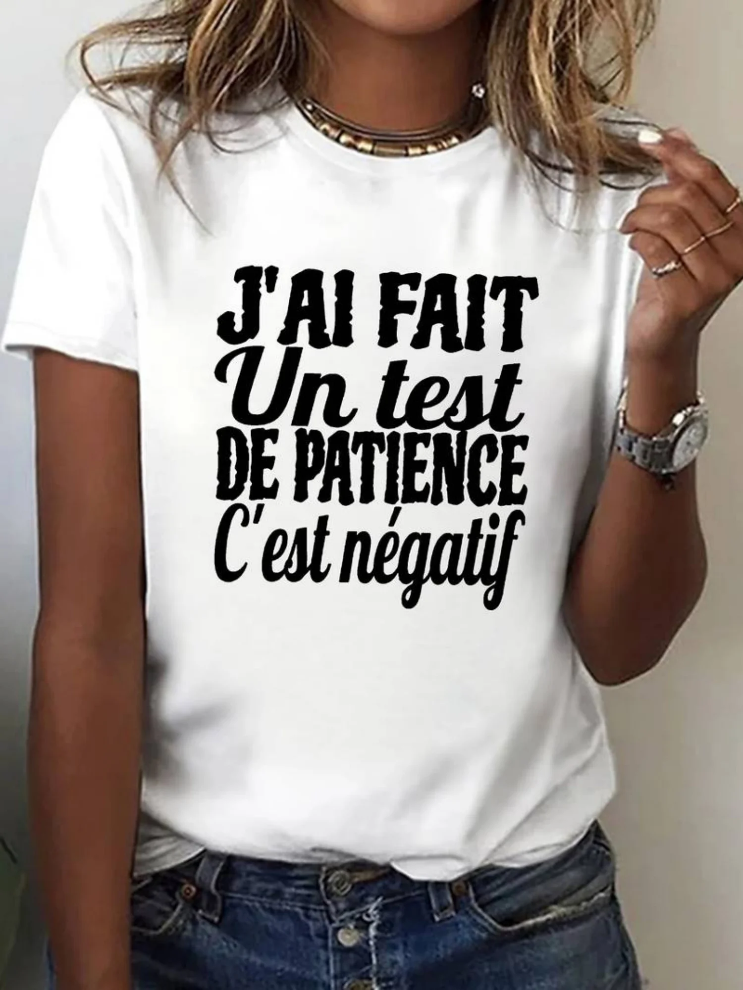 Ladies' Humorous Text Design T-shirt Casual Short Sleeved French Humorous Print Fashion Harajuku Kawaii T-shirt Y2K Clothing