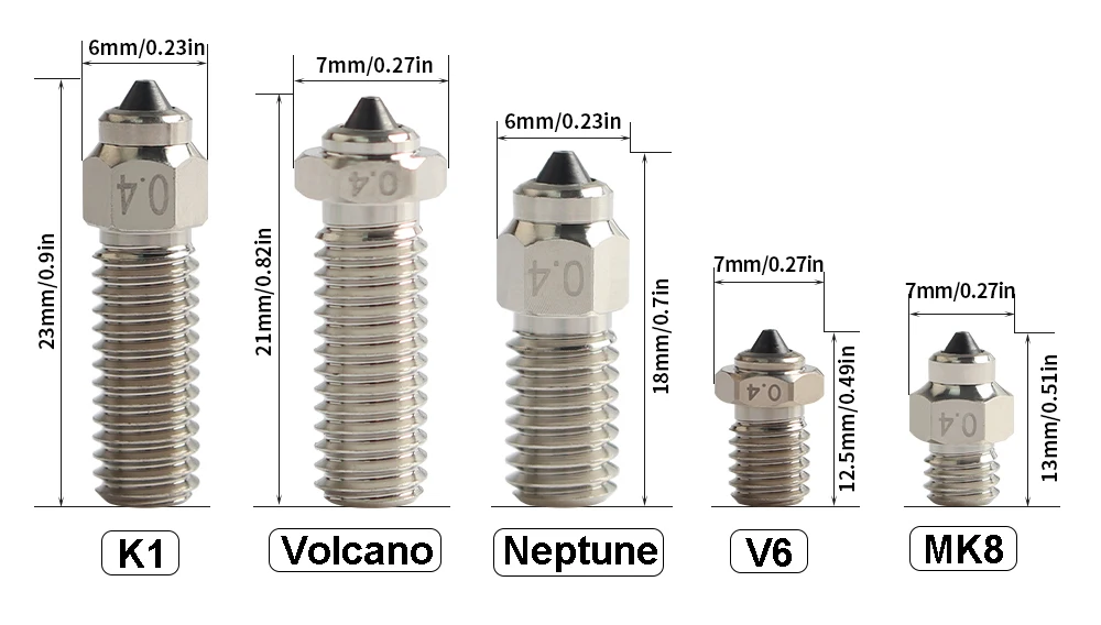 Bimetal HC Nozzle DLC Hardened Steel processing Copper Plated For V6 / Volcano /Mk8 /Neptune4 /K1 Hotend 3D Printer Part