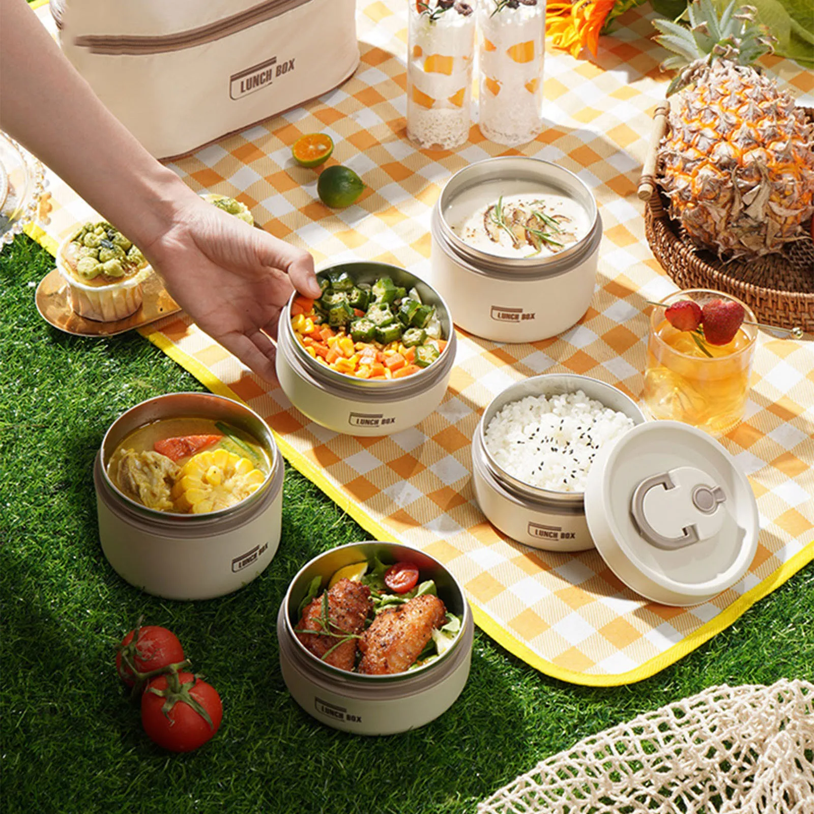 Thermal Lunch Box Stainless Steel Insulated Bento Box Portable Lunch Container Stackable Leakproof  Food Container - view 3