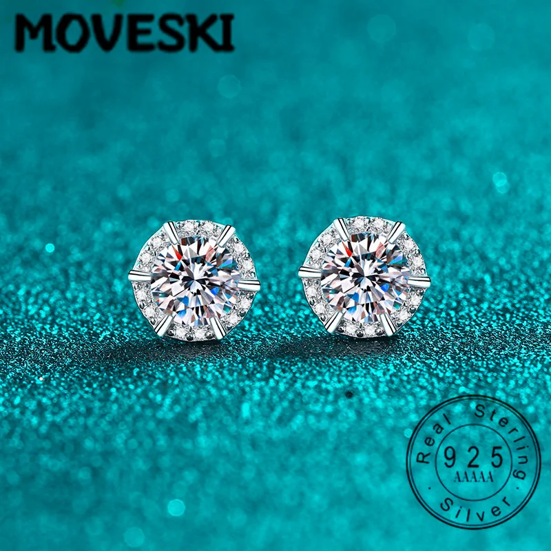 

925 Sterling Silver 1CT+1CT Moissanite Halo Stud Earrings | Round Cut Paved Moissanite Earrings for Women