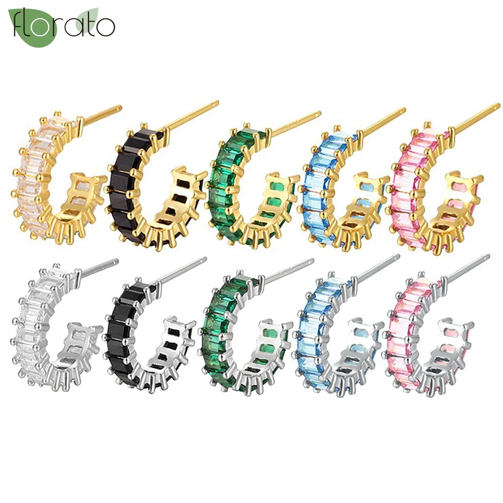 925 Sterling Silver Needle Fashion Gold Color 15mm Small Hoop Earrings for Women Colourful Crystal Earring Luxury Jewelry Gifts