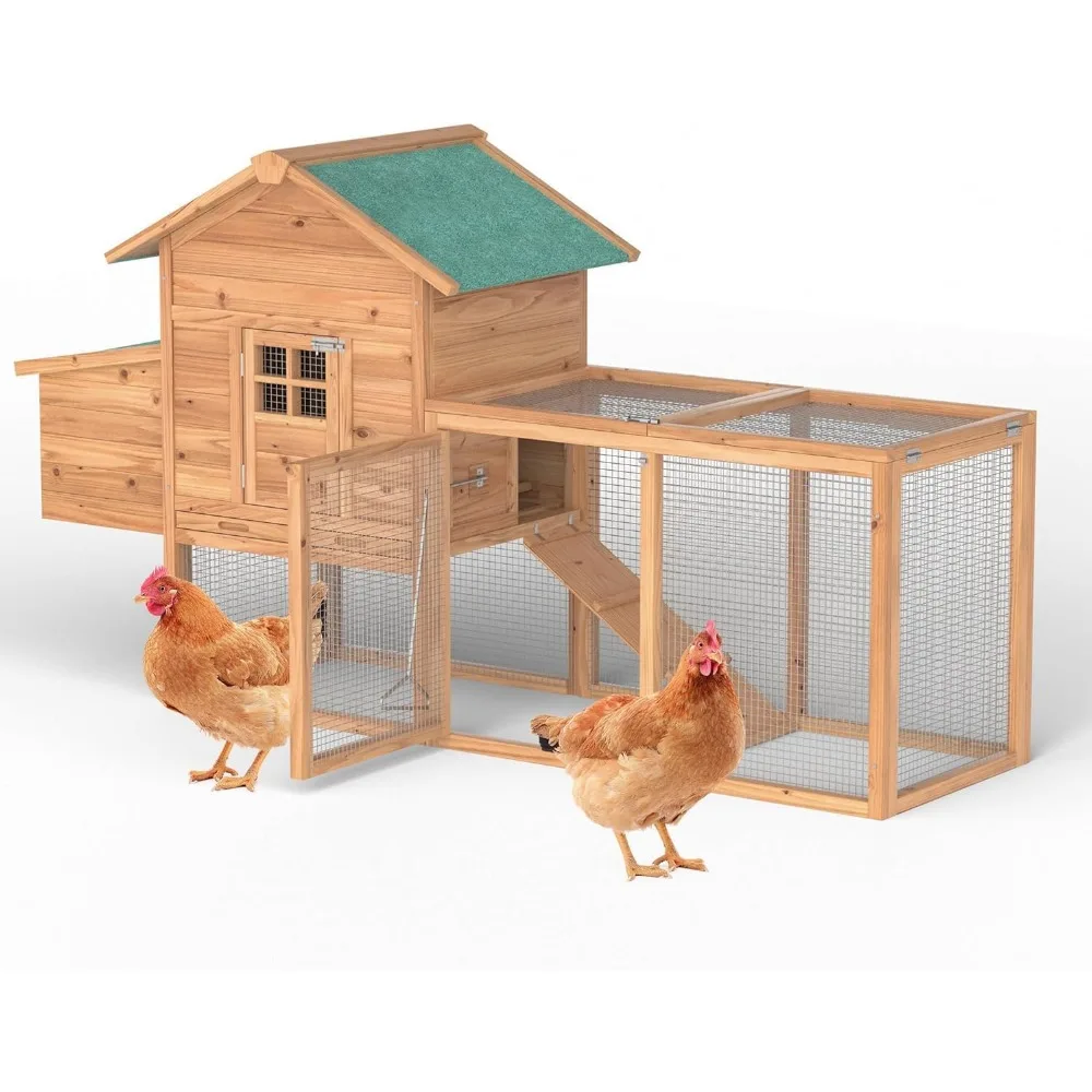 

80'' Large Chicken Coop with Nesting Box,Wooden Hen House for 2-4 Chickens,Outdoor Chicken House with Removable Tray,Run&Waterpr