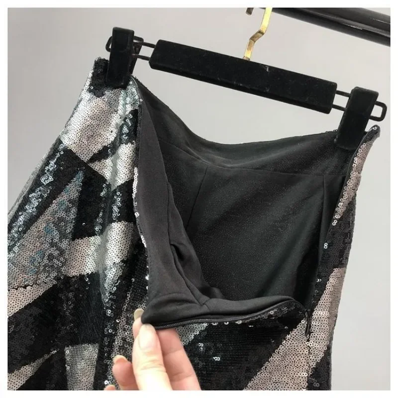 Loose Plus Size Port Style Sparkling Wide Leg Pants Sequined Zipper High-waisted Shorts with Everything Trendy Pants New Shorts