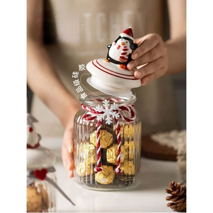 Christmas Sealed Jar Kitchen Living Room Decoration Food Grade Glass Candy Tea Storage Tank Dustproof High Aesthetic Value