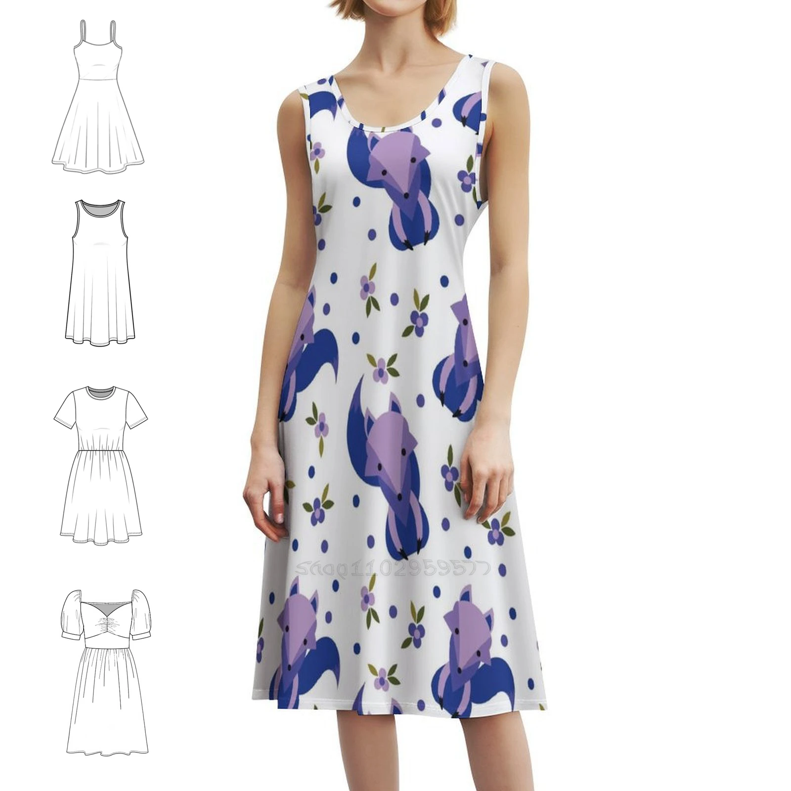 Cute Purple Fox And Pretty Floral Pattern Sexy Vacation Dress For Women Beach Party Birthday Mini Dress Purple Fox Flowers Fox