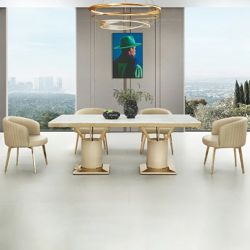 Italian light luxury marble dining table rectangular dining table and chairs