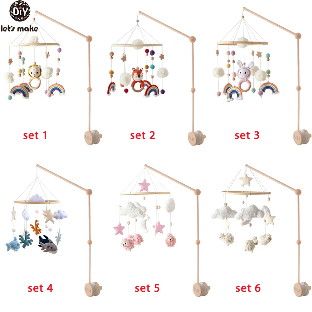 Wooden Crib Mobile Baby Crib Bells & Rattles Soothing Music Toys Newborn Music Box Crib Mobile with Hanging Bracket Gift
