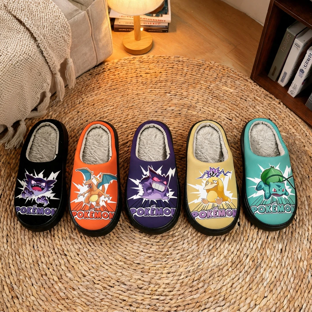 Chaussons d'hiver en coton Pokémon Gengar Haunter Charizard, super chauds, à semelle épaisse et douce, pour la maison, chaussures de couple, cadeau pour les fans.