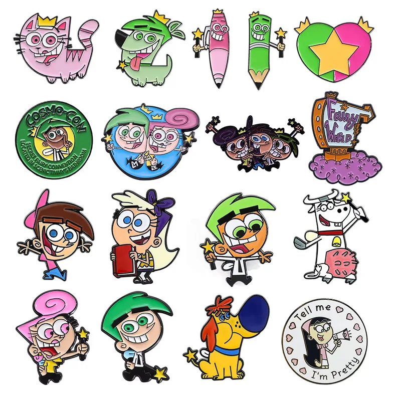 Комедийная анимация, эмалированная булавка «Сказочные дыховцы», милый мультяшный Тим, Космо и Ванда, металлическая брошь, значок, аксессуар для рюкзака, подарок