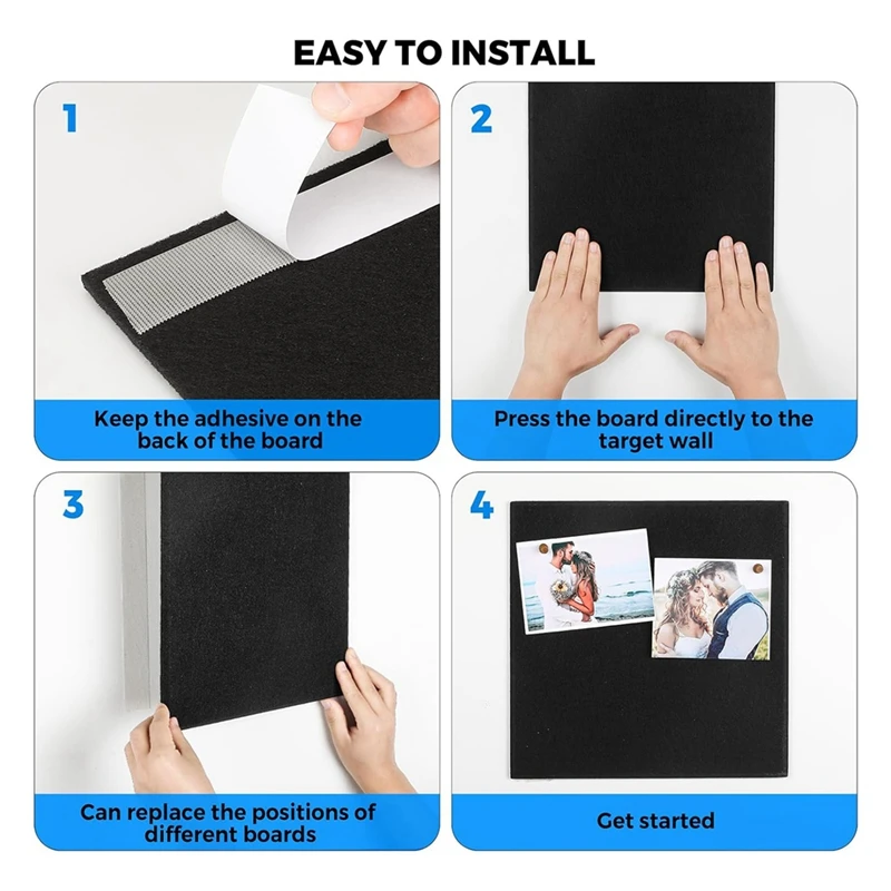 Stylish Black Felt Tiles, 6 Pack Cork Board Replacement With 50 Pushpins For Wall Organization