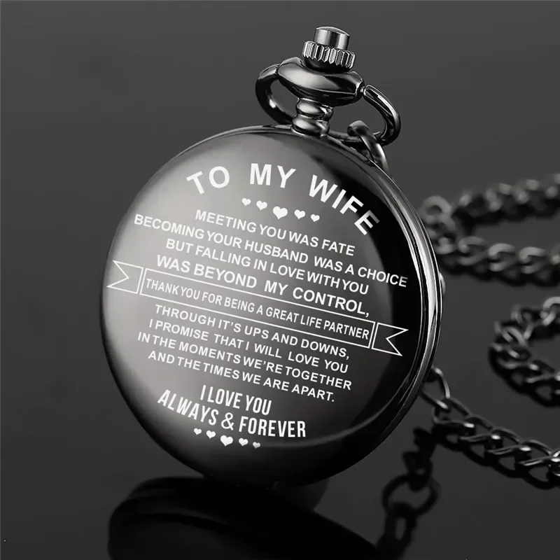 

Personalized To My Wife Love You Forever Women Lady Quartz Analog Pocket Watches Arabic Numeral Pendant Chain Clock reloj Gift