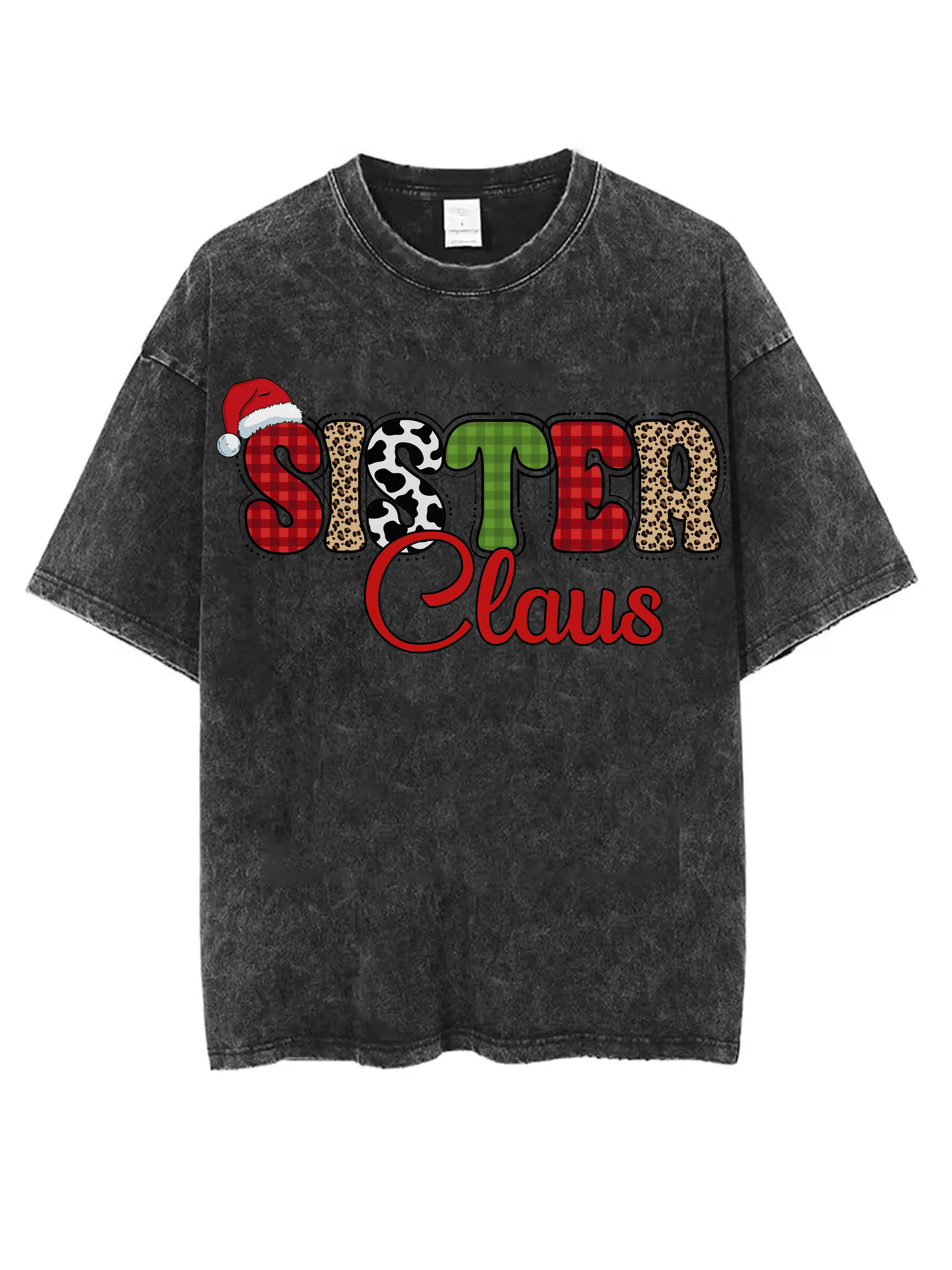 

Черная потертая футболка с круглым вырезом Sister Claus, удобная свободная посадка, идеально подходит для мужчин и женщин, это зимнее рождество