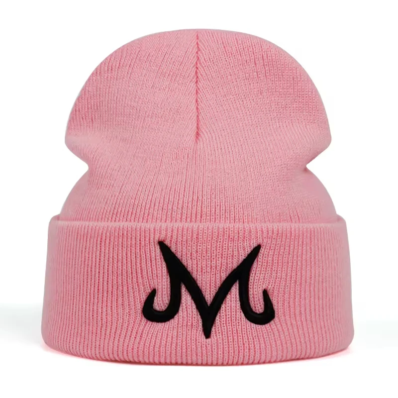 Unisex M Brief Stickerei Mützen Hüte Herbst Majin Buu Winter Warme Mütze Hip Hop Caps für Frauen Männer Baumwolle Schädel Motorhaube Hut – Detail 5
