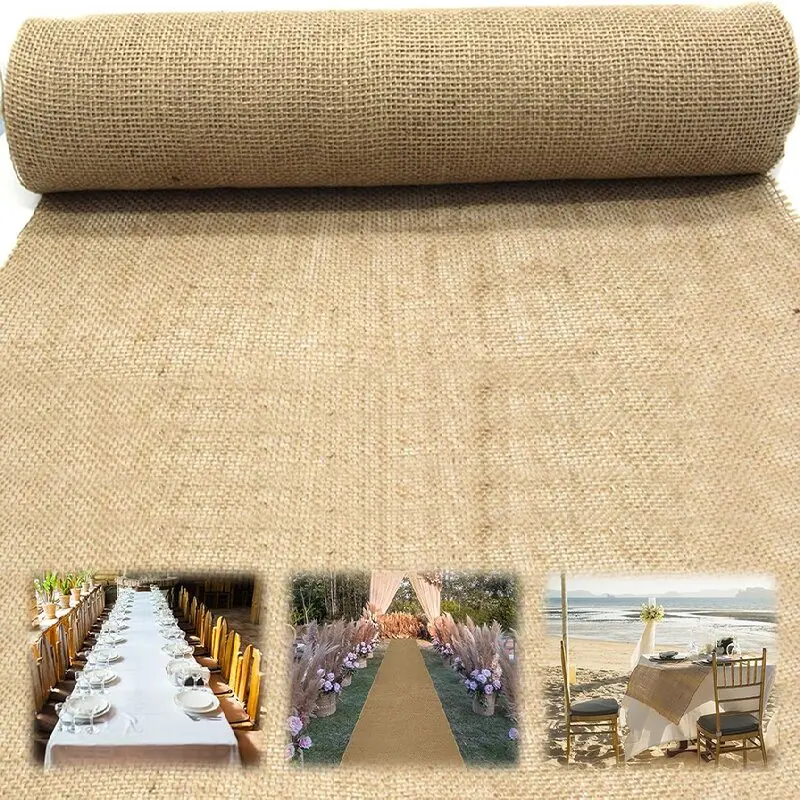 Camino de mesa de arpillera Natural, manteles de cocina de tela de yute para granja, alfombra para pasillo de boda, decoraciones para jardín y exteriores