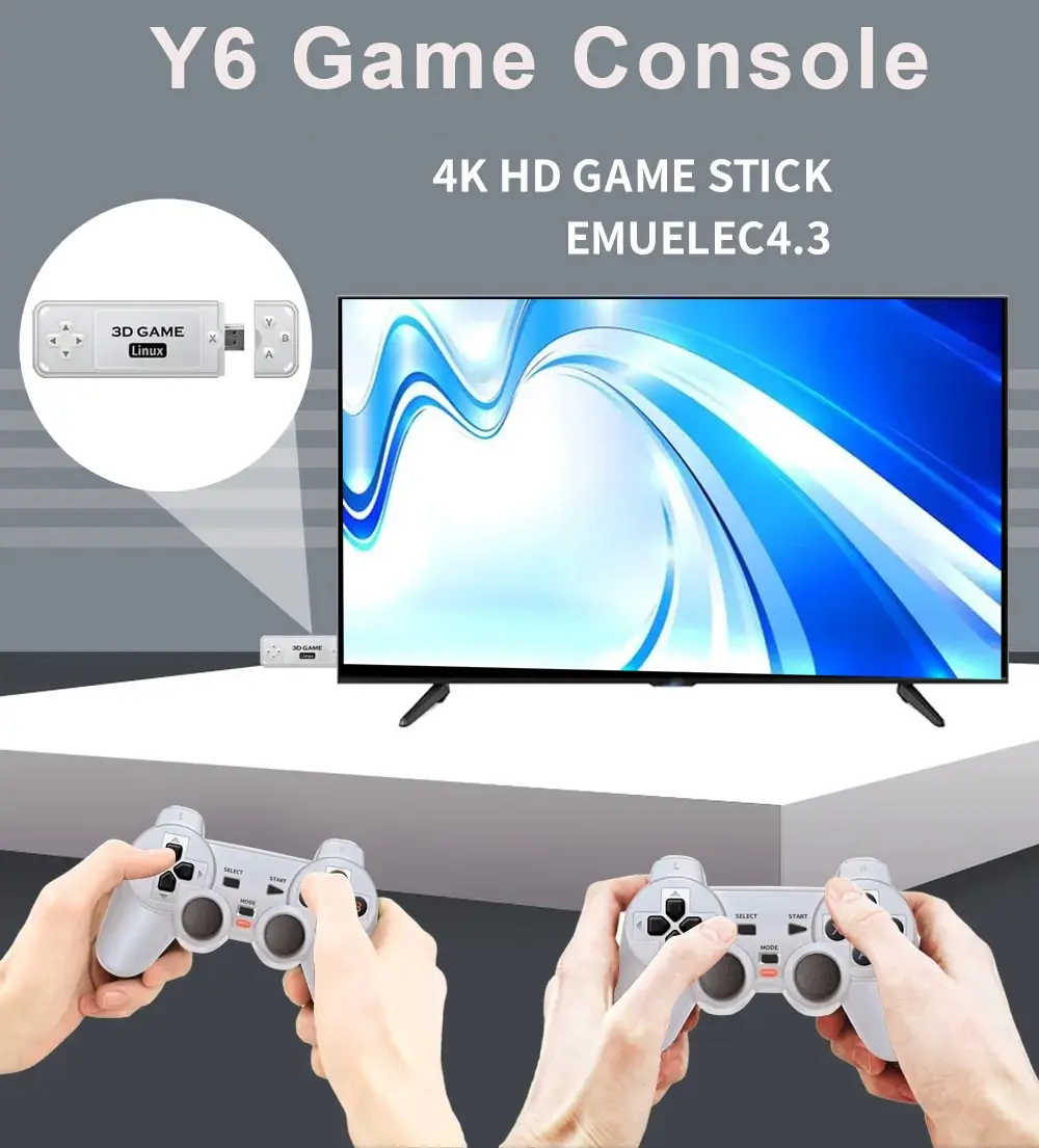 Boyhom Y6 2.4G Draadloze Game Tv Stick Retro Ps1 Familie 4K Hd Draagbare Videogameconsole Ondersteuning Voor Multiplayer 10000 Games