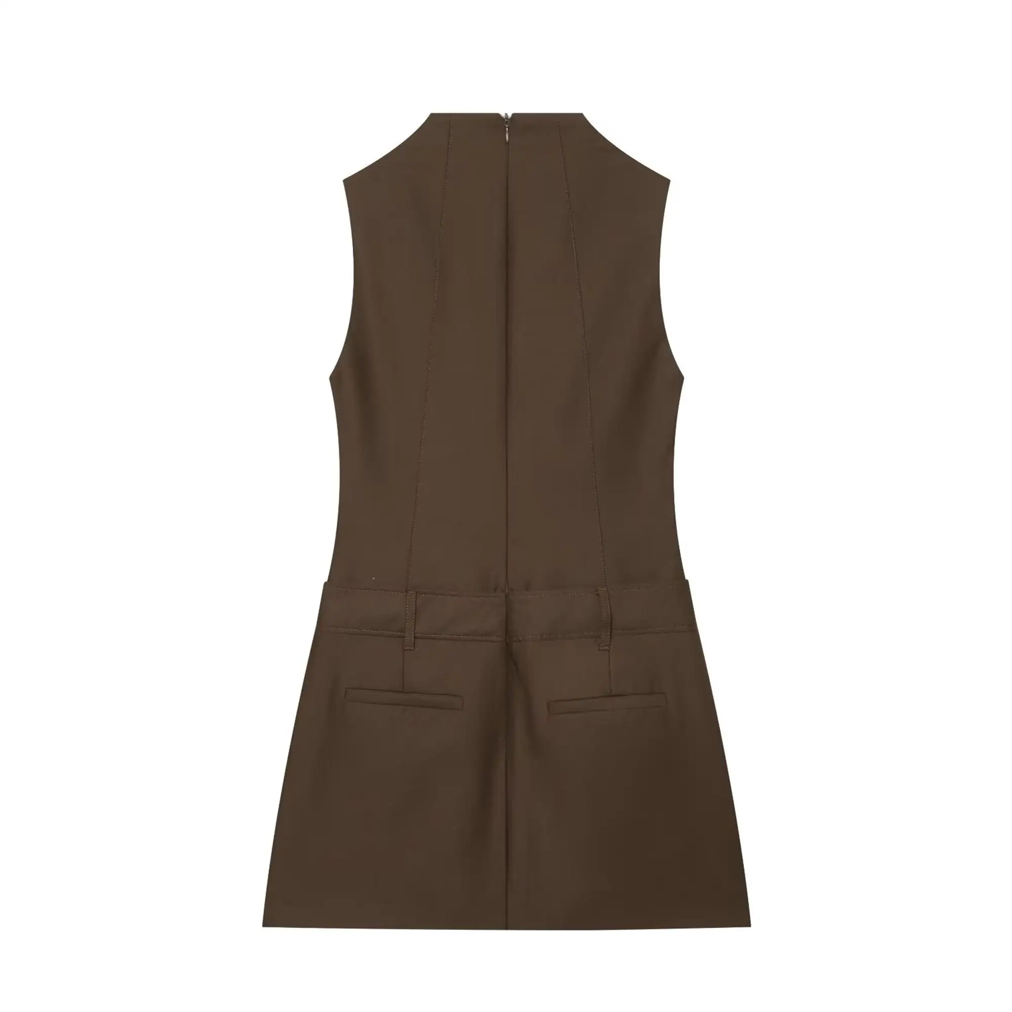 TFMLN Neues Damen-Weste-Kleid mit Stehkragen, ärmellos, mit dekorativen Knöpfen, trendiges, figurbetontes, alltagstaugliches, modisches Minikleid – Detail 3