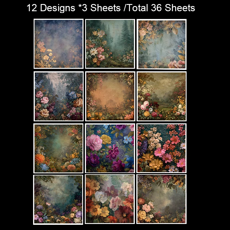 36 Sheets Scrapbooking Paper 6"x6": Hand-drawn Botanical Sketch Prints for Origami, Scrapbooking & Boho Crafts