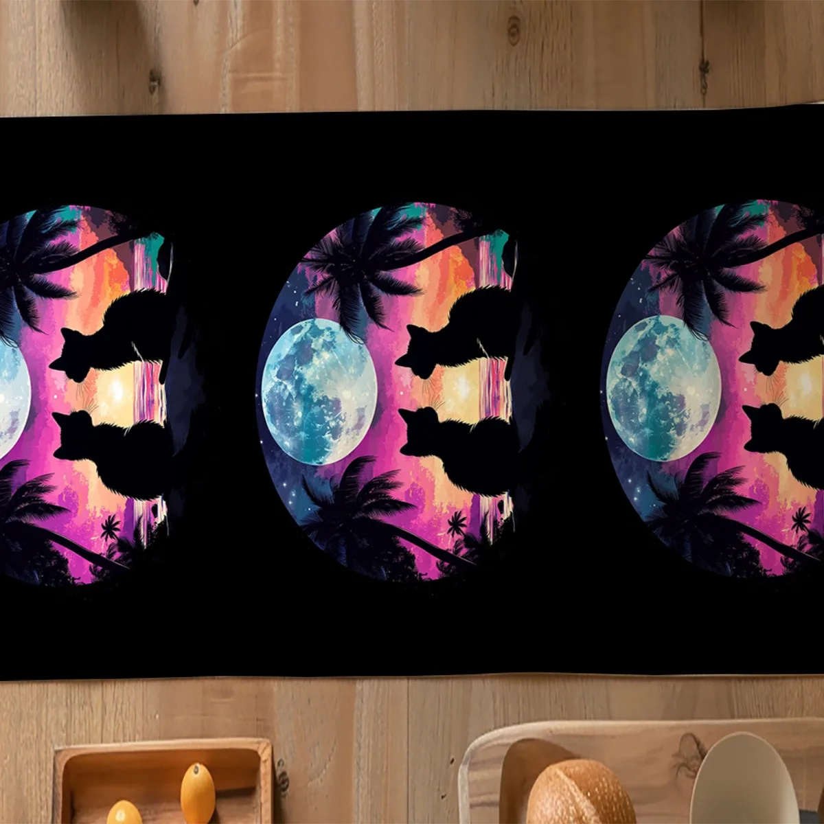 ديكورات مفرش طاولة غروب الشمس الاستوائي القطط صورة ظلية رومانسية نمط مفرش المائدة للمنزل المطبخ إعدادات الحفلات أفكار الهدايا ، Di #4