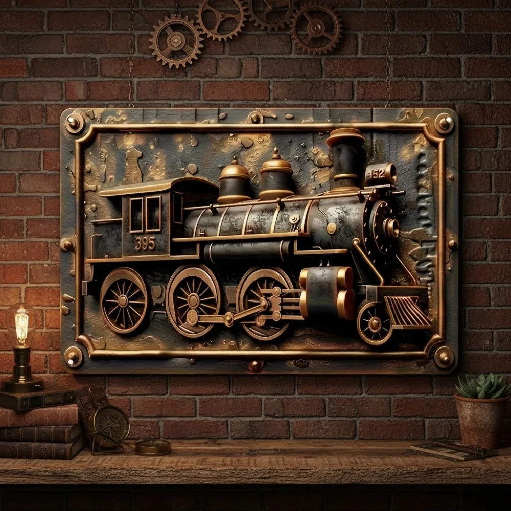 

Винтажная деревянная табличка с изображением паровоза, 2D плоская вывеска для декора стен дома