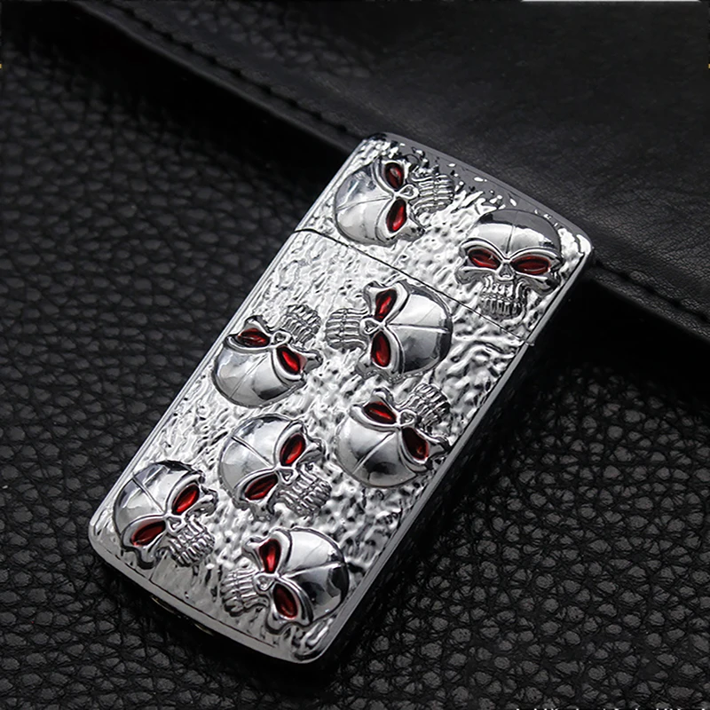 ZR906 Creative Metal Red Green Eye Skeleton Windproof Lighter Direct Charge Blue Flame Cigarette Lighter Gift Wholesale