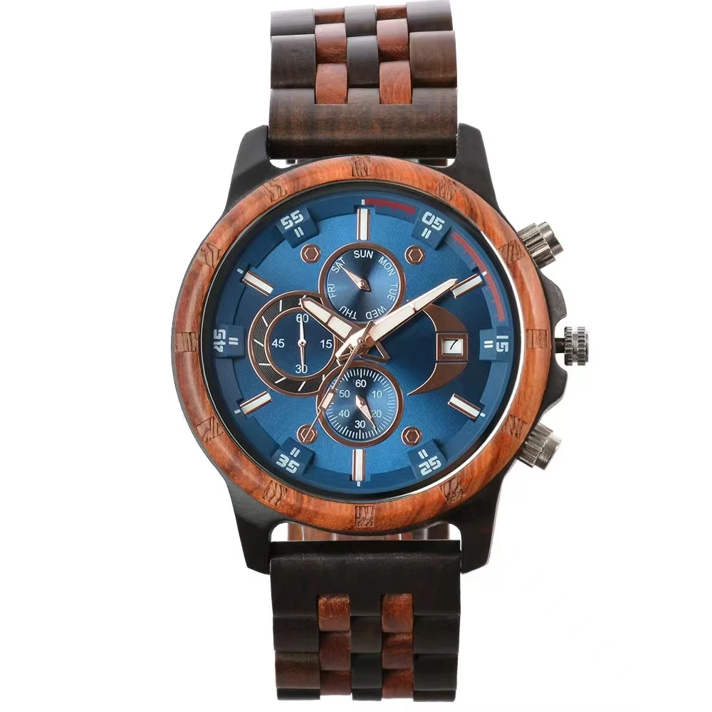 

Men's watch quartz wood watch multifunctional luminous large dial watch