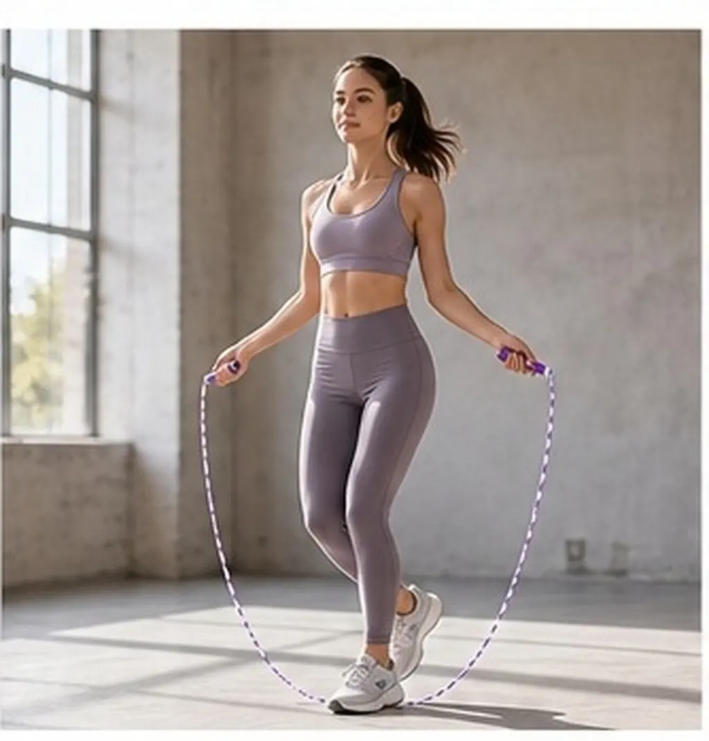 Bamboo Skipping Rope Purple Beaded Segment Lightweight Adjustable Skipping Rope for Fitness Training Adults