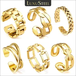 LUXUSTEEL Minimalist Stainless Steel Chunk Textured Rings For Women Men Watchband Cuban Link Open Finger Ring Jewelry Gifts