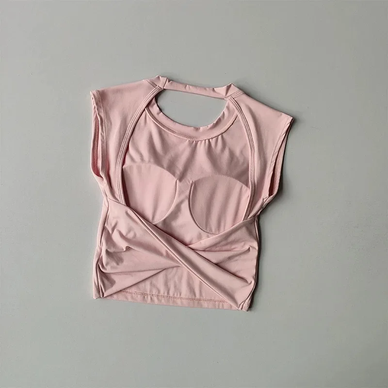 Sexy korte rugloze vaste borstpad sport T-shirt vest dames nauwsluitende sneldrogende afslankende yogapak topkleding