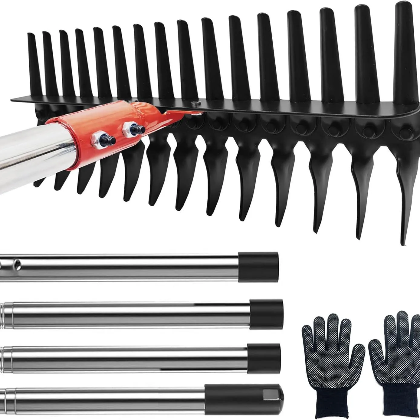 Doppelzahn-Blätterrechen, Gartenrechen zum Karten, Rasenrechen, Rechen für Gartengeräte