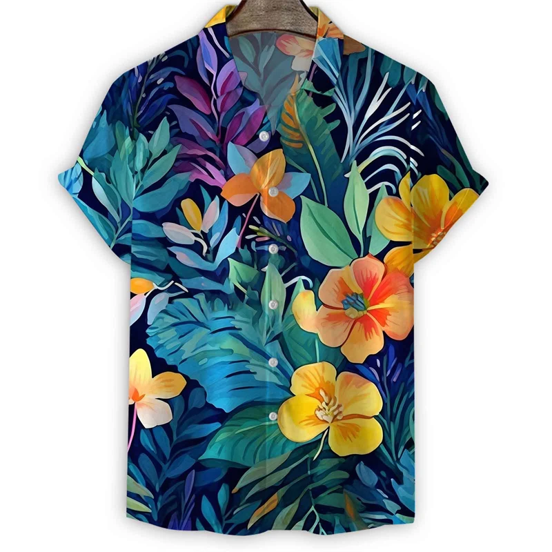 Colorful Plants Flower 3d Print Hawaiian Shirt Men Summer Street Short Sleeve Tops Shirts Casual Loose Lapel Blouse Clothes