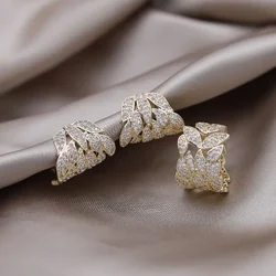2023 14K gold plated Korea New Fashion Jewelry Copper Set Zircon Leaf Earring Ring Elegant Women's Prom Party Accessories