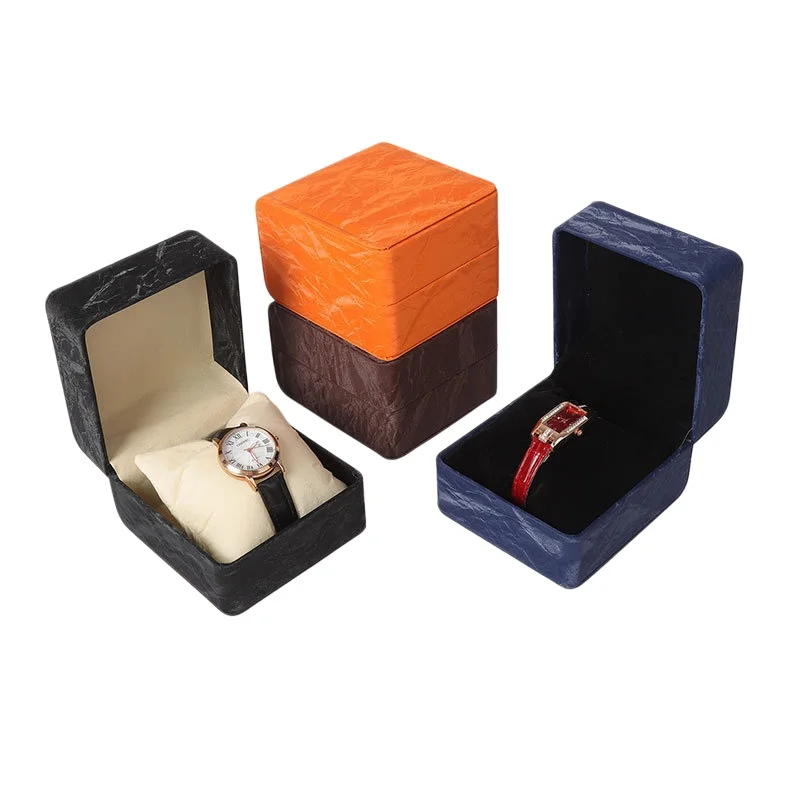 Round Corner PU Watch Box Single Wristwatch Gift Packaging Box  Portable Luxury Watch Storage Case With Pillow for Watch Display
