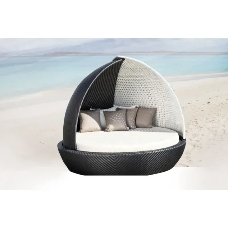 Outdoor rattan bed, courtyard leisure round bed with shed garden balcony sofa