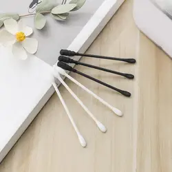 Cotton Swab Stick 300Pcs/Box Smooth No Shedding Uniform Thickness  White Black Double Colors Cotton Swab Daily Use