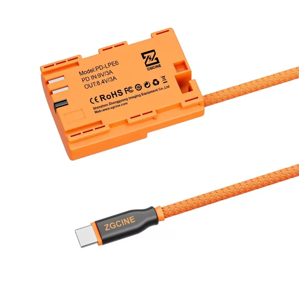 ZGCINE PD-LPE6  USB-C PD to LP-E6 Dummy Battery with Braided Wire For Canon Camera view 4